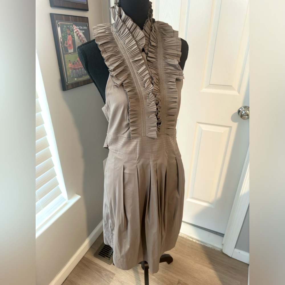 Max Azria Halter w/ Ruffles & Pleated Dress